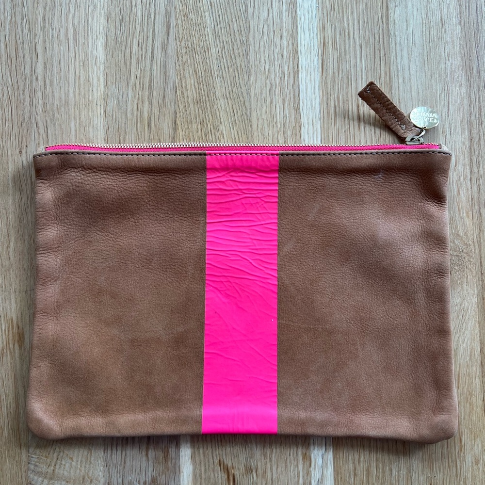 Brown and Pink Leather Clutch